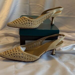 Ann Taylor Woven Tan Slingback Heels